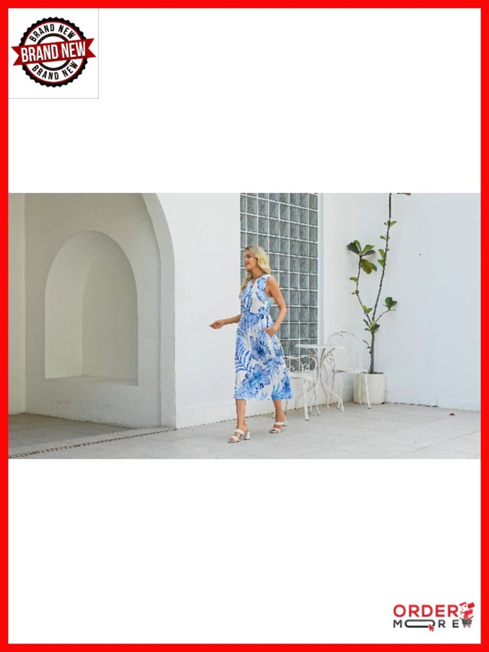 V Neck Button Up Midi Dress with Pockets and Side Slit - Picture 5 of 6